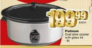 Platinum Oval Slow Cooker With Glass Lid-6l