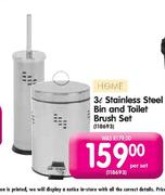 Home 3 Ltr Stainless Steel Bin and Toilet Brush Set