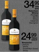 Simonsvlei Sweet/Non-Sweet Shiraz-750ml Each