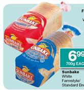 Sunbake White Farmstyle/Standard Bread-700g