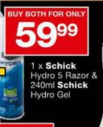 Schick Hydro 5 Razors & 240ml Schick Hydro Gel