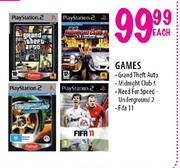 PS2 Games Grand Theft Auto, Midnight Club 3, Need For Speed-Underground 2 Or FIFA 11-Each