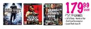 PS3 Games Call Of Duty, World At War, Red Dead Redemption Or Grand Theft Auto 4-Each