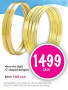 9ct Gold 'C' Shaped Bangles-6mm Each