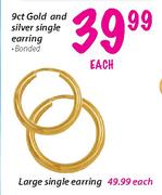 9ct Gold & Silver Large Single Earring-Each