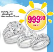 Sterling Silver Trip Sets With Diamond & Topaz-Per Set