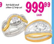 9ct Gold & Silver CZ Trip Set-Each