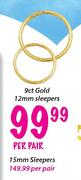 9ct Gold Sleepers-15mm Per Pair 