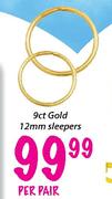9ct Gold Sleepers-12mm Per Pair 
