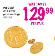9ct Gold & Silver Peso Earrings-Per Pair  