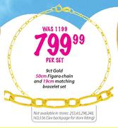 9ct Gold 50cm Figaro Chain & 19cm Matching Bracelet Set