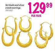 9ct Gold & Silver Creole Earrings-Per Pair  