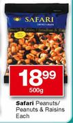 Safari Peanuts/Peanuts & Raisins-500g Each 