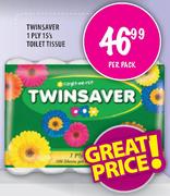 Twinsaver 1 Ply Toilet Tissue - 15's Per Pack