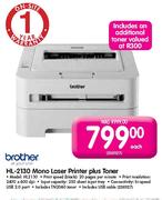 Brother HL-2130 Laser Printer Plus Toner-Each