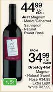Just Magnum Merlot/Cabernet Sauvignon/Natural Sweet Rose-1.5ltr