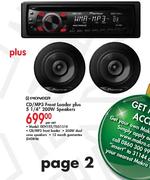 Pioneer CD/MP3 Front Loader Plus 5 1/4" 200W Speakers-Per Set