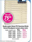 Ready-Made 50mm PVC Venetian Blinds Raised Woodgrain(Cream Colour Only)-600x1000mm