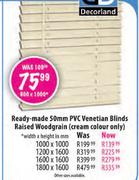 Ready-Made 50mm PVC Venetian Blinds Raised Woodgrain(Cream Colour Only)-1600x1600mm