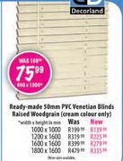 Ready-Made 50mm PVC Venetian Blinds Raised Woodgrain(Cream Colour Only)-1800x1600mm