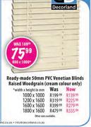  Ready-Made 50mm PVC Venetian Blinds Raised Woodgrain(Cream Colour Only)-1000x1000mm
