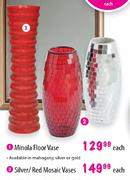Silver/Red Mosaic Vases-Each