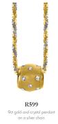 9ct Gold And Crystal Pendant On A Silver Chain