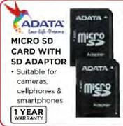Adata Micro SD Card With SD Adaptor-8GB Each