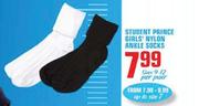 Student Prince Girls Nylon Ankle Socks-Size 9-12 Per Pair