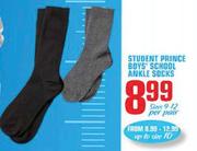 Student Prince Boys School Ankle Socks-Size 9-12 Per Pair