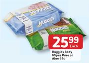 Huggies Baby Wipes Pure or Aloe-64s Each