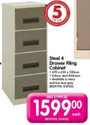 Steel 4 Drawer Filing Cabinet-Each