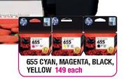 HP 655 Cyan, Magenta, Black, Yellow Cartridges-Each