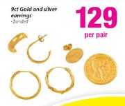 9ct Gold and Silver Earrings-Per Pair