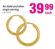 9ct Gold and Silver Single Bonded Earring Each