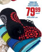 Single Bed Printed Coral Fleece Blankets 125X150Cm-Each