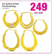9ct Gold And Silver Creole Earrings-Per Pair