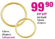 9ct Gold 12mm Sleepers-Per Pair