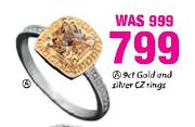 9ct Gold And Silver CZ Rings-Each