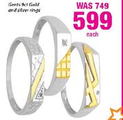  Gents 9ct Gold And Silver Rings-Each
