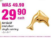 9ct Gold And Silver Single Earring-Each