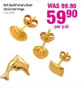 9ct Gold And Silver Stud Earring-Per Pair