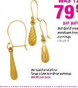 9ct Gold And Silver Large Plan Teardrop Earrings-Per Pair