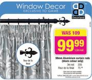 Aluminium 38mm Curtain Rods (Black Colour Only)1.5m Rod-Each