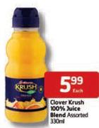 Clover Krush 100% Juice Blend-330ml Each