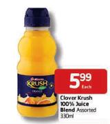 Clover Krush 100% Juice Blend Assorted-330ML Each