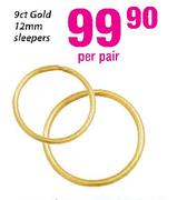 9ct Gold 12mm Sleepers-Per Pair