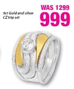 9ct Gold & Silver CZ Trip Set-Each