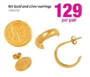 9ct Gold & Silver Earrings Bonded - Per Pair