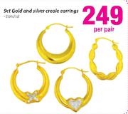 9ct Gold & Silver Creole Earrings Bonded - Per Pair